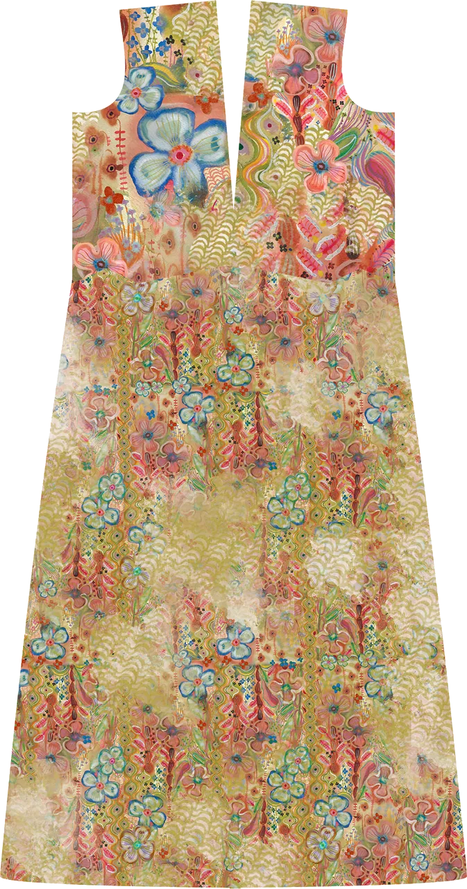 Dress flat in an ochre and rose all-over wildflower print